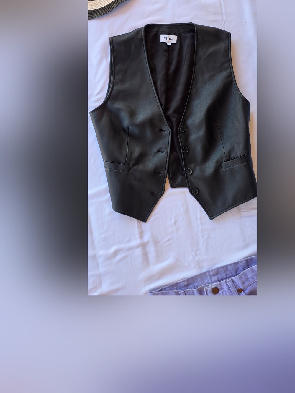 Pistola Black Vegan Leather Tailored Vest Size S